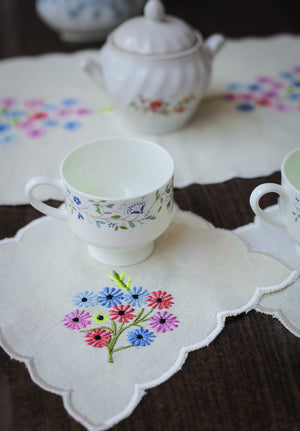Set of 3: Mutlicolour Flower Embroidered Doily