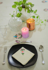 Embroidered Beige Table Cloth with Napkins (Pre-Order)