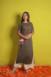 Striped Grey Straight Kurta with Weave Details