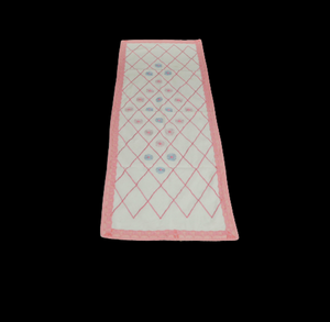 White runner with lace & pink and blue embroidery